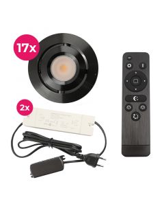 17 spots veranda orientable Rona, IP44, avec kit de connexion et télécommande, noir