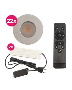 22 spots encastrés veranda chromé Dico, IP65, avec kit de connexion et télécommande