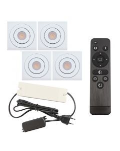 4 spots veranda orientable Rona carré, IP44, avec kit de connexion et télécommande, blanc