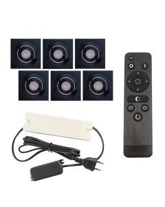 6 spots veranda orientable Rona carré, IP44, avec kit de connexion et télécommande, noir