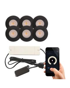 6 spots encastrés connectés veranda noir Dico, IP65, avec kit de connexion