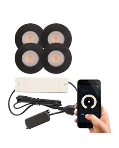 4 spots encastrés connectés veranda noir Dico, IP65, avec kit de connexion
