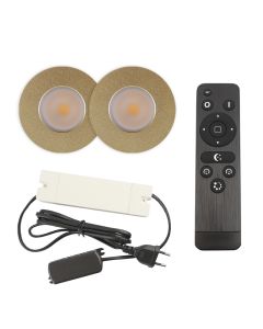 2 spots encastrés veranda de coleur laiton Dico, IP65, avec kit de connexion et télécommande