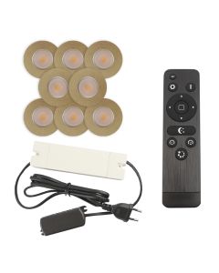 8 spots encastrés veranda de coleur laiton Dico, IP65, avec kit de connexion et télécommande