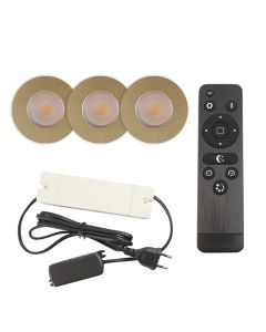 3 spots encastrés veranda de coleur laiton Dico, IP65, avec kit de connexion et télécommande