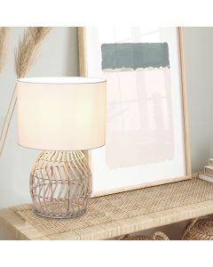 Lampe de table en rotin blanche, Symon, avec interrupteur