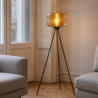 Lampadaire ambre rétro, Sean, avec interrupteur