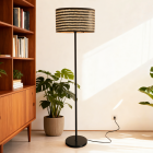 Lampadaire en bambou noir, Jildau, avec interrupteur
