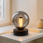 Lampe de table rechargeable noire moderne, Theo, 2W, 3000K LED, IP44, gradable en 3 étapes