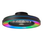 Ventilateur de plafond noir moderne, Yasir, 40W, RGBW LED, avec télécommande