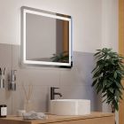Miroir avec éclairage gris en verre, Bibi, 18,6W, blanc chaud à froid réglable LED, IP44, avec interrupteur