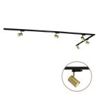 3M système d'éclairage sur rail monophasé laiton avec connecteur fixe en L + 5 Elena spots sur rail