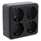 Prise de courant en saillie Q-Link, 4 voies, avec terre Schuko, noir