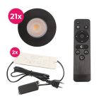21 spots encastrés veranda noir Dico, IP65, avec kit de connexion et télécommande