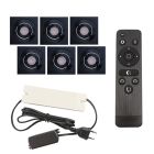 6 spots veranda orientable Rona carré, IP44, avec kit de connexion et télécommande, noir