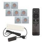 7 spots encastrés veranda carrés chromé Dico, IP65, avec kit de connexion et télécommande