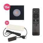 15 spots encastrés veranda carrés noir Dico, IP65, avec kit de connexion et télécommande
