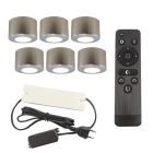 6 spots en saillie veranda ronds chromés Vasso, IP44, avec kit de connexion et télécommande