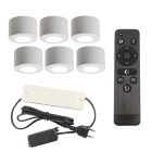 6 spots en saillie veranda ronds blancs Vasso, IP44, avec kit de connexion et télécommande