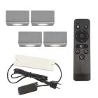 4 spots en saillie veranda carrés chromés Fredo, IP44, avec kit de connexion et télécommande