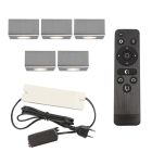 5 spots en saillie veranda carrés chromés Fredo, IP44, avec kit de connexion et télécommande