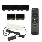 5 spots en saillie veranda carrés noirs Fredo, IP44, avec kit de connexion et télécommande