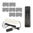 7 spots en saillie veranda carrés chromés Fredo, IP44, avec kit de connexion et télécommande