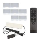 7 spots en saillie veranda carrés blancs Fredo, IP44, avec kit de connexion et télécommande