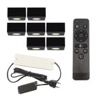 7 spots en saillie veranda carrés noirs Fredo, IP44, avec kit de connexion et télécommande