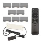 8 spots en saillie veranda carrés chromés Fredo, IP44, avec kit de connexion et télécommande