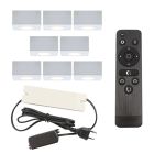 8 spots en saillie veranda carrés blancs Fredo, IP44, avec kit de connexion et télécommande