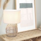 Lampe de table en rotin blanche, Symon, avec interrupteur