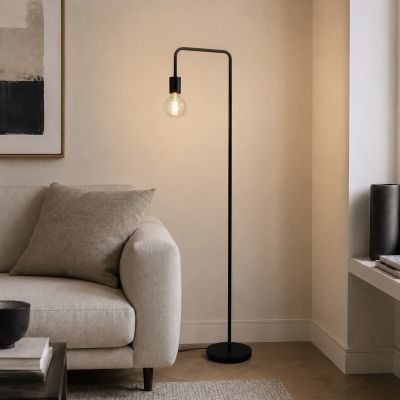 Lampadaire noir moderne, Carlos, avec interrupteur