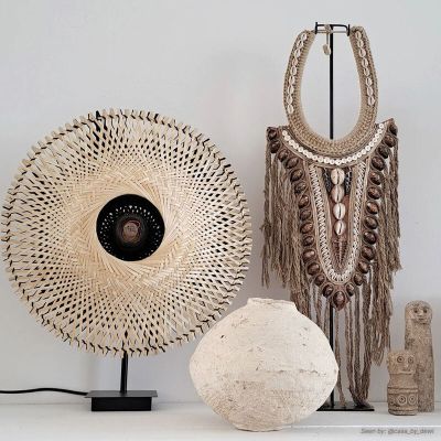 Lampe de table en rotin marronne, Cordoba, avec interrupteur