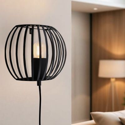 Applique murale noire industrielle, Lieve, avec interrupteur