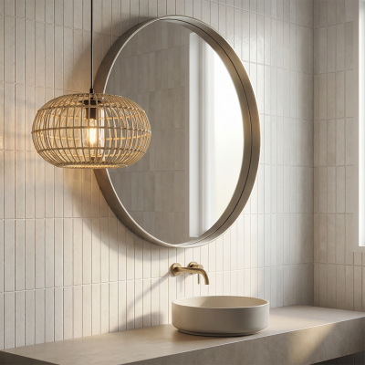 Suspension salle de bain en rotin marron, Emilio, IP44