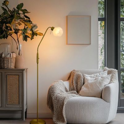 Lampadaire blanc design, Ayleen, avec interrupteur