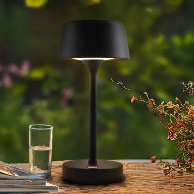 Lampe de table extérieur noire moderne, Emily, 3W, 3000K LED, IP44, gradable en 3 étapes