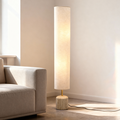 Lampadaire beige moderne, Ghislaine, avec interrupteur