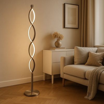 Lampadaire argenté design, Kuno, 36W, 3000K LED, gradable en 3 étapes