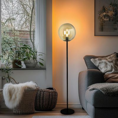 Lampadaire ambre design, Dolf, avec interrupteur