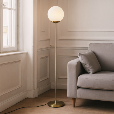 Lampadaire blanc design, Dolf, avec interrupteur