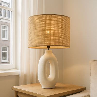 Lampe de table blanche rustique, Bette, avec interrupteur