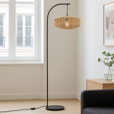 Lampadaire marron rustique, Selena, avec interrupteur