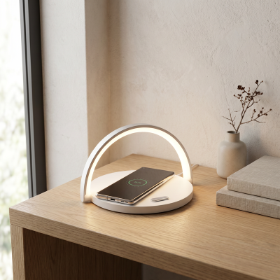 Lampe de table blanche en plastique, Erhan, 2W, 3000K LED, avec interrupteur