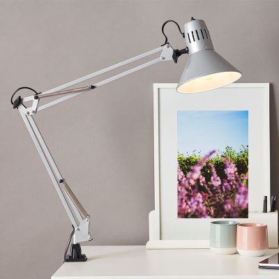 Spot à pince gris en métal, Katharina, avec interrupteur