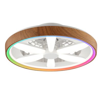 Ventilateur de plafond bois en plastique, Roos, 48W, RGBW LED, avec télécommande