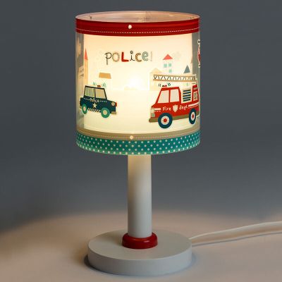 Lampe de table pour enfants en plastique bleue, Police, avec interrupteur