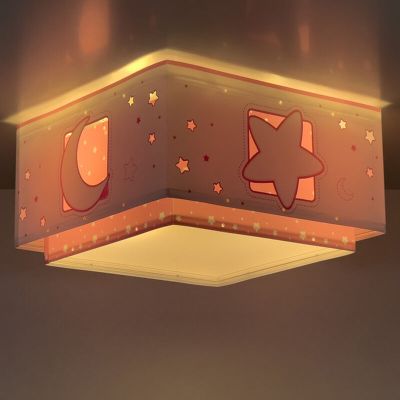 Plafonnier pour enfants en plastique rose, Moon and stars