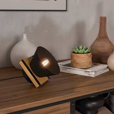 Lampe de table noire en bois, Juanita, avec interrupteur